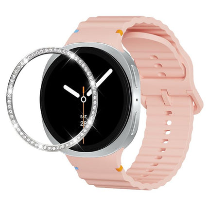 Diamond Bezel and Wavy Grain Stitched Color Buckle Silicone Watch Band, For Samsung Galaxy Watch8 44mm, For Samsung Galaxy Watch8 40mm - DealBuddy