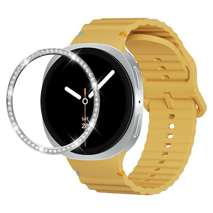 Diamond Bezel and Wavy Grain Stitched Color Buckle Silicone Watch Band, For Samsung Galaxy Watch8 44mm, For Samsung Galaxy Watch8 40mm - DealBuddy