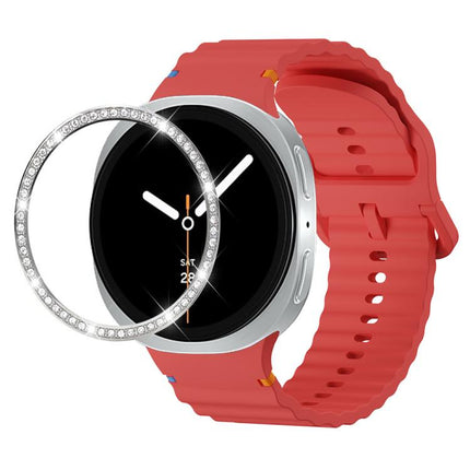 Diamond Bezel and Wavy Grain Stitched Color Buckle Silicone Watch Band