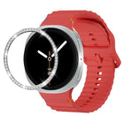 Diamond Bezel and Wavy Grain Stitched Color Buckle Silicone Watch Band