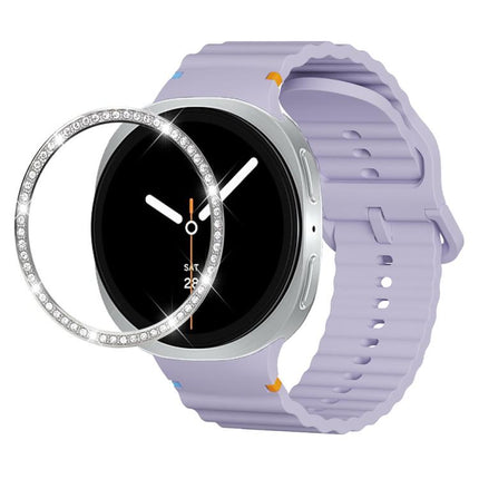 Diamond Bezel and Wavy Grain Stitched Color Buckle Silicone Watch Band, For Samsung Galaxy Watch8 44mm, For Samsung Galaxy Watch8 40mm - DealBuddy