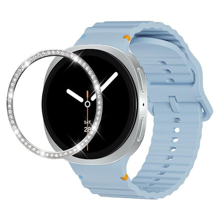 Diamond Bezel and Wavy Grain Stitched Color Buckle Silicone Watch Band, For Samsung Galaxy Watch8 44mm, For Samsung Galaxy Watch8 40mm - DealBuddy