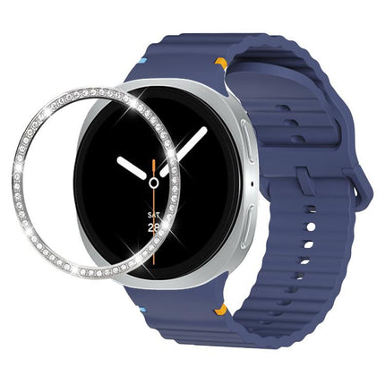 Diamond Bezel and Wavy Grain Stitched Color Buckle Silicone Watch Band, For Samsung Galaxy Watch8 44mm, For Samsung Galaxy Watch8 40mm - DealBuddy