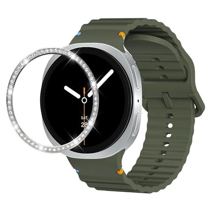 Diamond Bezel and Wavy Grain Stitched Color Buckle Silicone Watch Band