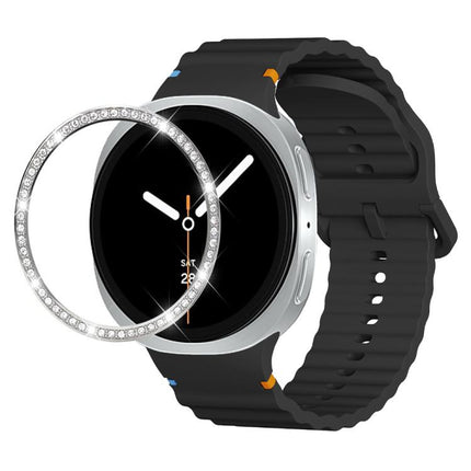 Diamond Bezel and Wavy Grain Stitched Color Buckle Silicone Watch Band