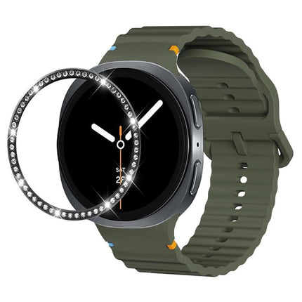 Diamond Bezel and Wavy Grain Stitched Color Buckle Silicone Watch Band