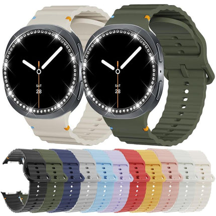 Diamond Bezel and Wavy Grain Stitched Color Buckle Silicone Watch Band