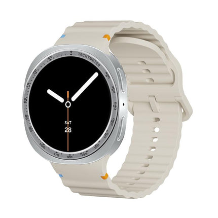 Speed Bezel and Wavy Grain Stitched Color Buckle Silicone Watch Band, For Samsung Galaxy Watch8 44mm, For Samsung Galaxy Watch8 40mm - DealBuddy