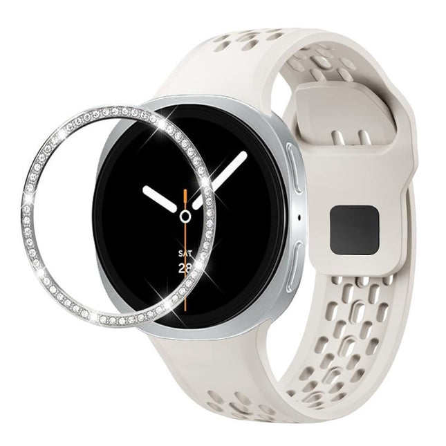 Diamond Bezel and Black Reverse Buckle Silicone Watch Band, For Samsung Galaxy Watch8 44mm, For Samsung Galaxy Watch8 40mm - DealBuddy