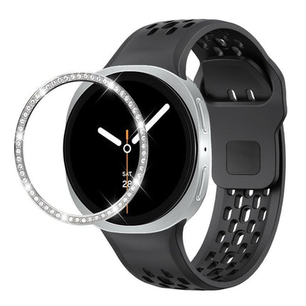 Diamond Bezel and Black Reverse Buckle Silicone Watch Band, For Samsung Galaxy Watch8 44mm, For Samsung Galaxy Watch8 40mm - DealBuddy