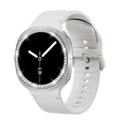 Diamond Bezel and Solid Color Stitched Silicone Watch Band, For Samsung Galaxy Watch8 44mm, For Samsung Galaxy Watch8 40mm - DealBuddy