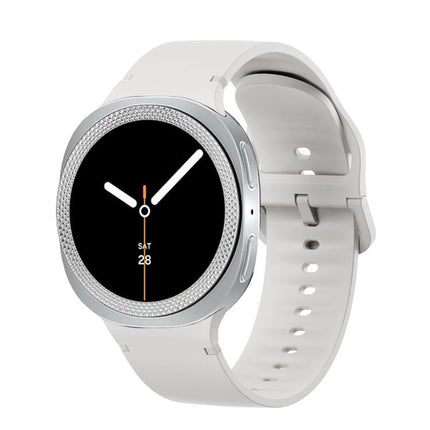 Rhombic Texture Bezel and Solid Color Stitched Silicone Watch Band