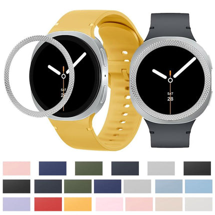 Rhombic Texture Bezel and Solid Color Stitched Silicone Watch Band