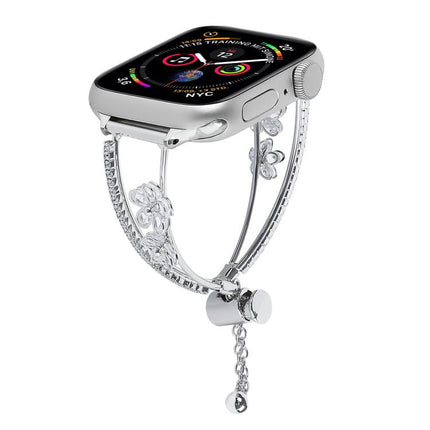Copper-Inlaid Zircon 5-petal Flower Bracelet Watch Band, For Apple Watch 46mm / 49mm / 45mm / 44mm, For Apple Watch 42mm / 41mm / 40mm / 38mm - DealBuddy