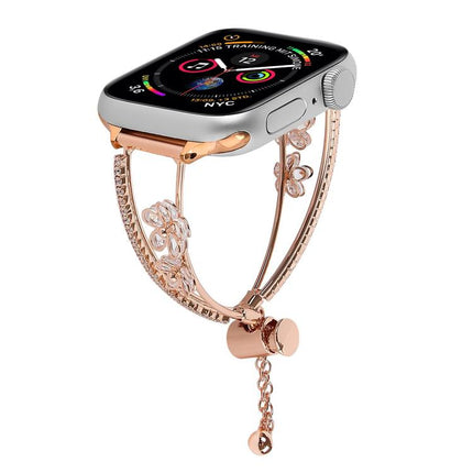 Copper-Inlaid Zircon 5-petal Flower Bracelet Watch Band, For Apple Watch 46mm / 49mm / 45mm / 44mm, For Apple Watch 42mm / 41mm / 40mm / 38mm - DealBuddy