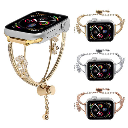 Copper-Inlaid Zircon 5-petal Flower Bracelet Watch Band, For Apple Watch 46mm / 49mm / 45mm / 44mm, For Apple Watch 42mm / 41mm / 40mm / 38mm - DealBuddy