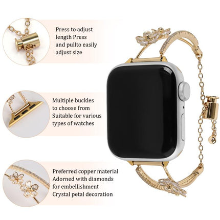Copper-Inlaid Zircon 5-petal Flower Bracelet Watch Band, For Apple Watch 46mm / 49mm / 45mm / 44mm, For Apple Watch 42mm / 41mm / 40mm / 38mm - DealBuddy