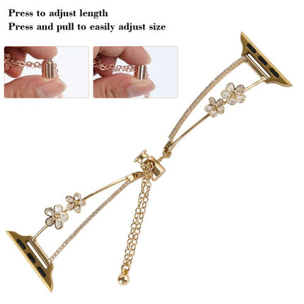 Copper-Inlaid Zircon 5-petal Flower Bracelet Watch Band, For Apple Watch 46mm / 49mm / 45mm / 44mm, For Apple Watch 42mm / 41mm / 40mm / 38mm - DealBuddy
