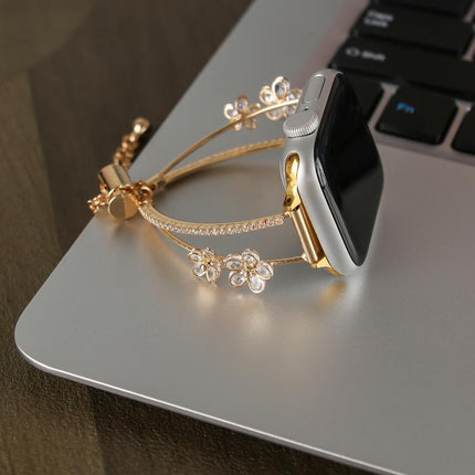 Copper-Inlaid Zircon 5-petal Flower Bracelet Watch Band, For Apple Watch 46mm / 49mm / 45mm / 44mm, For Apple Watch 42mm / 41mm / 40mm / 38mm - DealBuddy
