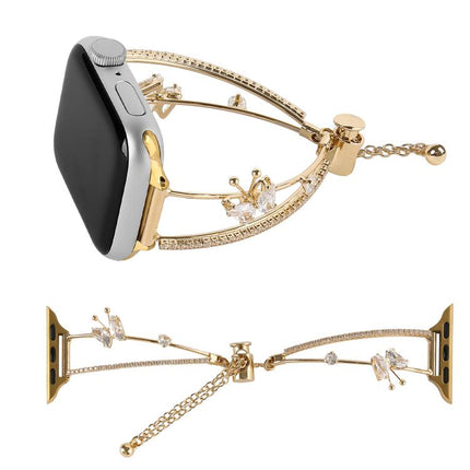 Copper-Inlaid Butterfly Zircon Bracelet Watch Band, For Apple Watch 46mm / 49mm / 45mm / 44mm, For Apple Watch 42mm / 41mm / 40mm / 38mm - DealBuddy