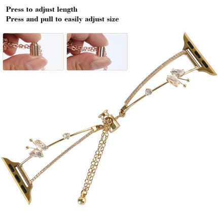 Copper-Inlaid Butterfly Zircon Bracelet Watch Band, For Apple Watch 46mm / 49mm / 45mm / 44mm, For Apple Watch 42mm / 41mm / 40mm / 38mm - DealBuddy