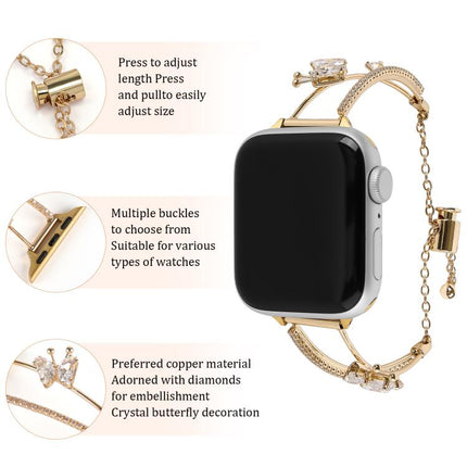Copper-Inlaid Butterfly Zircon Bracelet Watch Band, For Apple Watch 46mm / 49mm / 45mm / 44mm, For Apple Watch 42mm / 41mm / 40mm / 38mm - DealBuddy