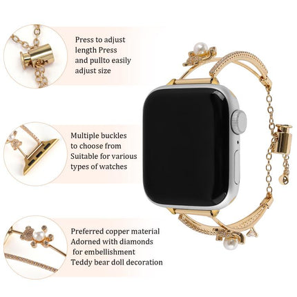 Copper-Inlaid Bear Zircon Bracelet Watch Band, For Apple Watch 46mm / 49mm / 45mm / 44mm, For Apple Watch 42mm / 41mm / 40mm / 38mm - DealBuddy