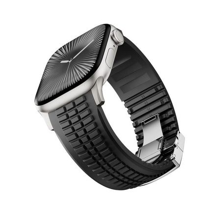 Knurled Texture Folding Buckle Silicone Watch Band, For Apple Watch 46mm / 49mm / 45mm / 44mm - DealBuddy