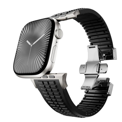 Knurled Texture Folding Buckle Silicone Watch Band, For Apple Watch 46mm / 49mm / 45mm / 44mm - DealBuddy