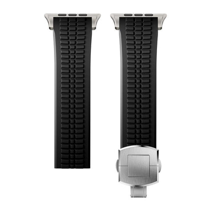 Knurled Texture Folding Buckle Silicone Watch Band, For Apple Watch 46mm / 49mm / 45mm / 44mm - DealBuddy
