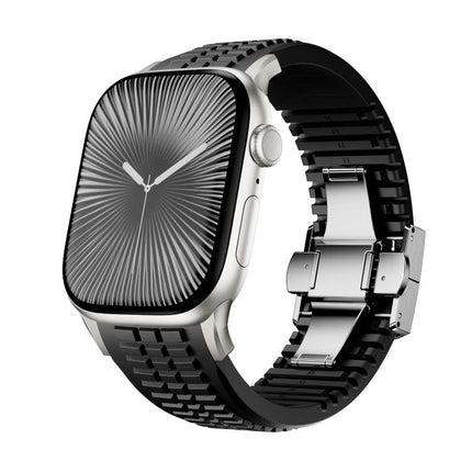 Knurled Texture Folding Buckle Silicone Watch Band, For Apple Watch 46mm / 49mm / 45mm / 44mm - DealBuddy