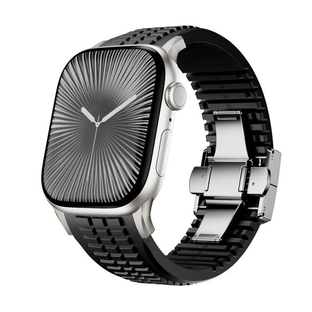 Knurled Texture Folding Buckle Silicone Watch Band, For Apple Watch 46mm / 49mm / 45mm / 44mm - DealBuddy
