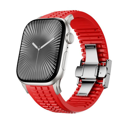 Knurled Texture Folding Buckle Silicone Watch Band, For Apple Watch 46mm / 49mm / 45mm / 44mm - DealBuddy