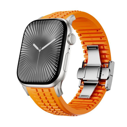 Knurled Texture Folding Buckle Silicone Watch Band, For Apple Watch 46mm / 49mm / 45mm / 44mm - DealBuddy