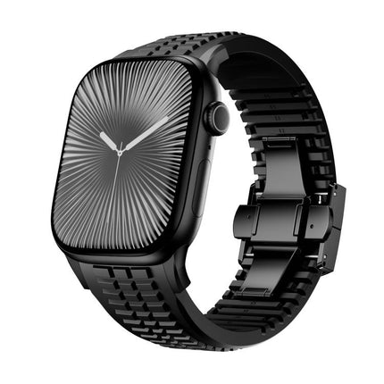 Knurled Texture Folding Buckle Silicone Watch Band, For Apple Watch 46mm / 49mm / 45mm / 44mm - DealBuddy