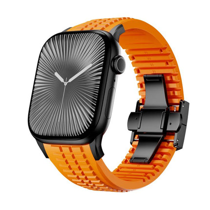 Knurled Texture Folding Buckle Silicone Watch Band, For Apple Watch 46mm / 49mm / 45mm / 44mm - DealBuddy