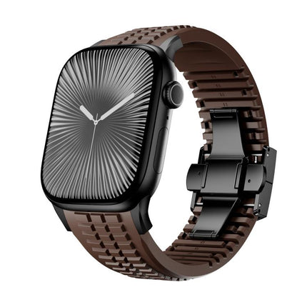 Knurled Texture Folding Buckle Silicone Watch Band, For Apple Watch 46mm / 49mm / 45mm / 44mm - DealBuddy