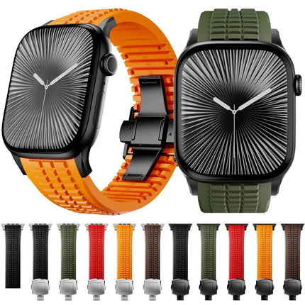 Knurled Texture Folding Buckle Silicone Watch Band, For Apple Watch 46mm / 49mm / 45mm / 44mm - DealBuddy