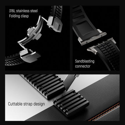 Knurled Texture Folding Buckle Silicone Watch Band, For Apple Watch 46mm / 49mm / 45mm / 44mm - DealBuddy