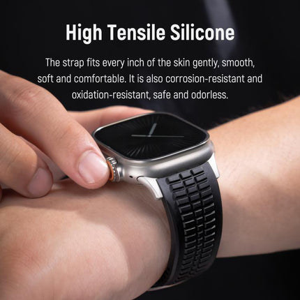 Knurled Texture Folding Buckle Silicone Watch Band, For Apple Watch 46mm / 49mm / 45mm / 44mm - DealBuddy
