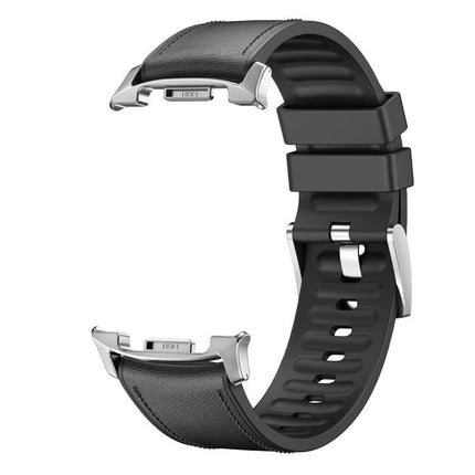 Metal Head Leather Skin Silicone Watch Band