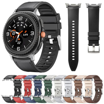 Metal Head Leather Skin Silicone Watch Band