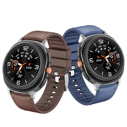 Metal Head Leather Skin Silicone Watch Band