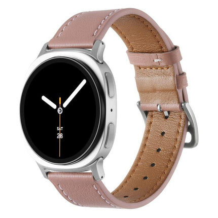 Stainless Steel Silver Buckle Genuine Leather Watch Band, For Samsung Galaxy Watch8 / Watch8 Classic - DealBuddy