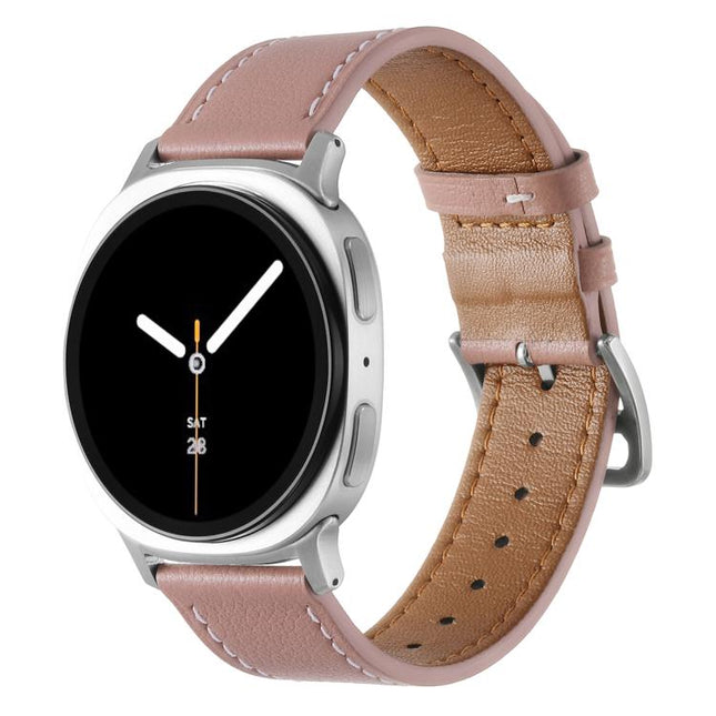Stainless Steel Silver Buckle Genuine Leather Watch Band, For Samsung Galaxy Watch8 / Watch8 Classic - DealBuddy