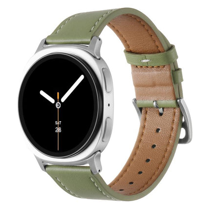 Stainless Steel Silver Buckle Genuine Leather Watch Band, For Samsung Galaxy Watch8 / Watch8 Classic - DealBuddy
