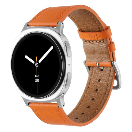 Stainless Steel Silver Buckle Genuine Leather Watch Band, For Samsung Galaxy Watch8 / Watch8 Classic - DealBuddy