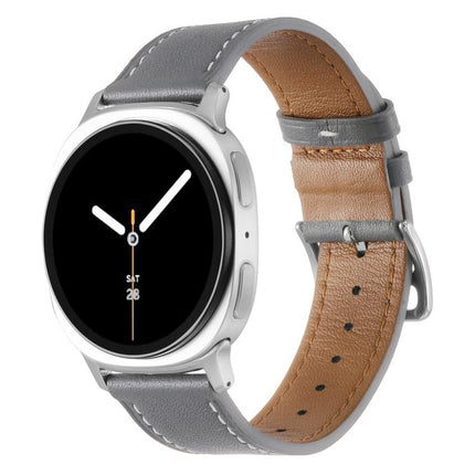 Stainless Steel Silver Buckle Genuine Leather Watch Band