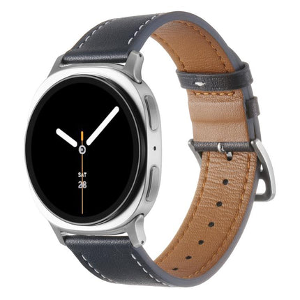 Stainless Steel Silver Buckle Genuine Leather Watch Band