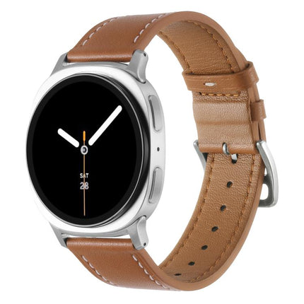 Stainless Steel Silver Buckle Genuine Leather Watch Band, For Samsung Galaxy Watch8 / Watch8 Classic - DealBuddy